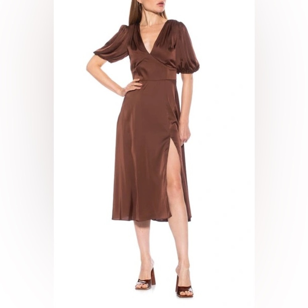 Alexia Admor V Neck Puff Sleeve Midi Dress Brown Satin
FLAWED Sz 4